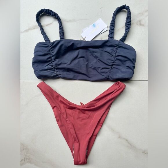 Nwt anthropologie L*space Joanna top slate blue cabana bitsy bottom - Picture 1 of 9